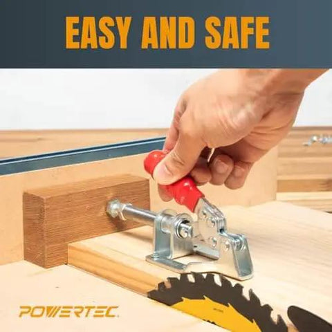 Toggle Clamp With 300 LB Holding Capacity, Quick Release 302F Push Pull Clamp in woodworking setup, hand operated