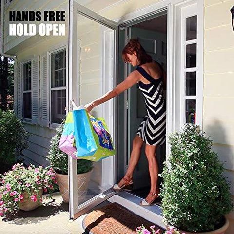 Touch 'n Hold door closer system in black for storm door with hands-free hold-open feature