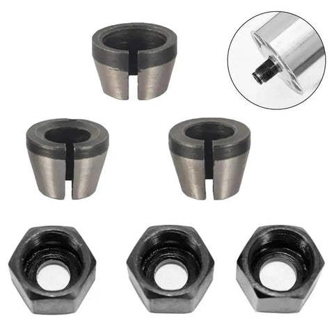 Three Piece Wood Router Collet Adapter Kit With Nuts For Flush Trim Router Bits 6mm 6.35mm And 8mm Shanks Replacement Collet Chuck Adapters