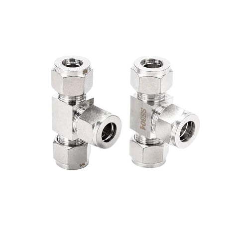 Pysrych 304 stainless steel compression tee, 3/8 in OD 3-way tube fitting, pack of 2