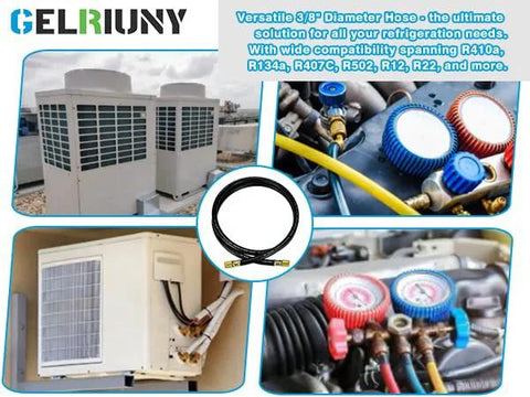 Gelriuny 15660 3/8 in heavy-duty vacuum charging hose with 3/8x3/8 fittings, 5 ft HVAC hose refrigeration equipment