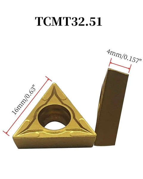 TCMT32.51 indexable carbide inserts for Five Piece Half Inch Shank Turning Tool Holder Set with dimensions shown.
