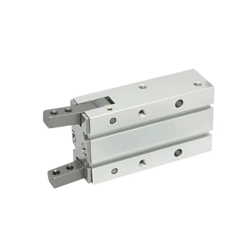 HFY6 pneumatic finger cylinder actuator, aluminum body, side view with two extending fingers and mounting holes