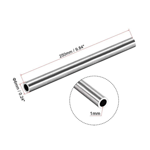 Uxcell 304 stainless steel round tubing, 6mm OD, 1mm wall, 250mm length, seamless pipe tube, 4 pcs