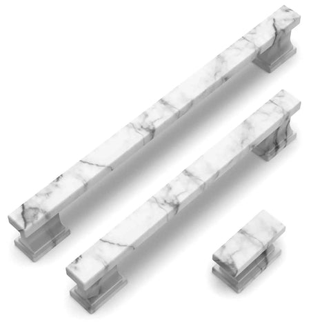 White Marble 5 Inch Cabinet Handles Set Of 10 Zinc Alloy Pulls for Cabinets and Dressers Kitchen Hardware with Two Screw Sizes