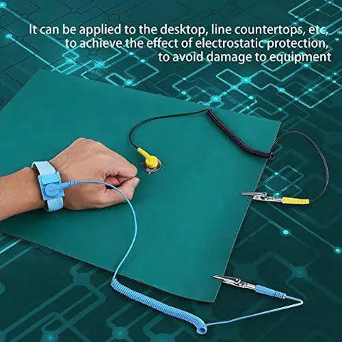 Anti Static Wrist Strap And Ground Mat Set For ESD Safe Phone Repair And Electronics Maintenance Includes Wrist Strap And Two Ground Cables For Desktop Or Workbench Use No Hassle No Fuss Quick Grounding For Pro Style Tech Work
