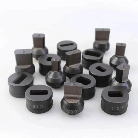 Hydraulic Slotted Die Set For CH60 Punching Machine Includes A Wide Range Of Die Sizes From 5.5x20mm To 14.5x22mm on display.