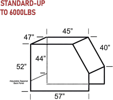 Diagram of Transparent Forklift Cover Universal Fit Weather Resistant 6000 Lbs UV Shield with dimensions.