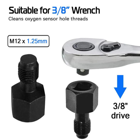 2 Piece Oxygen Sensor Thread Chasers Set With M18 x 1.5mm And M12 x 1.25mm Threads, 3/8 Inch Drive, black oxide finish visible