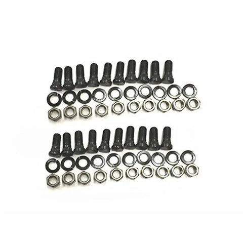 Front view of trailer electric brake hardware kit with black bolts, washers, and hex nuts