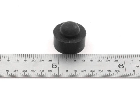Push-In Rubber Bumper With Tight-Grip Stem Fits A One Quarter Inch Hole Bumper Diameter One Half Inch Height One Quarter Inch shown next to ruler for scale