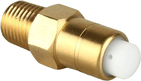 Brass thermal relief valve with white plastic plunger and male threaded end for pressure washers.