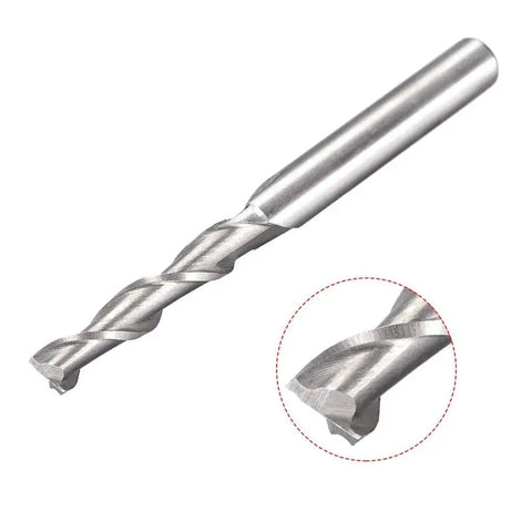 5mm HSS-AL Spiral Drill Bit 2 Flute End Mill Cutter With 6mm Shank By Uxcell, close-up view of spiral flutes and straight shank