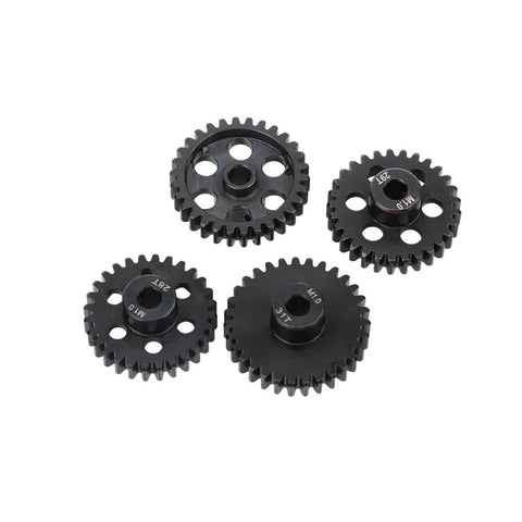 4 Pack Steel Pinion Gears For One Eighth Scale RC Cars, 28T 29T 30T 31T, 5mm Shaft Hole, Beefy Gear Teeth, High Strength Wear Resistant Set With M4 Set Screws