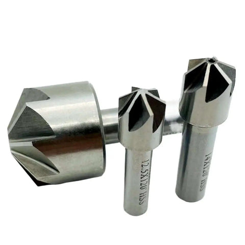120 Degree Chamfer Milling Cutter HSS End Mill for deburring and chamfering, straight shank with 6 flute or 8 flute options, high-speed steel tool.