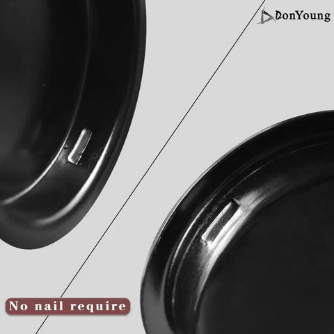 Close-up of Black Closet Door Finger Pull One And Three Quarter Inch Hole Opening 4 Pack Easy Snap In Circular Sliding Door Pull No Nails Needed For Pocket Doors Bi Parting Cabinets And Sliding Barn Door Systems