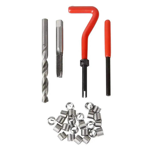 30 Piece Metric Thread Repair Kit for M3 M4 M7 M9 M11 Helicoil Style Inserts, Diy Friendly Easy Install Tool showing drill, tap, coils.
