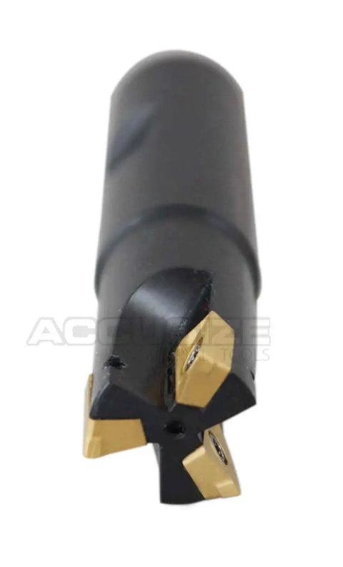 Front view of Heavy Duty Three Quarter Inch 90 Degree Square Shoulder Indexable End Mill With APKT11T3 Carbide Inserts, 3 flute.