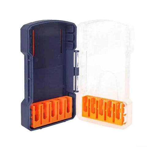 Hex Shank Drill Bit Organizer Case With Quick Release Slots Grab And Go Portable 10 Slot Storage Box in blue and orange