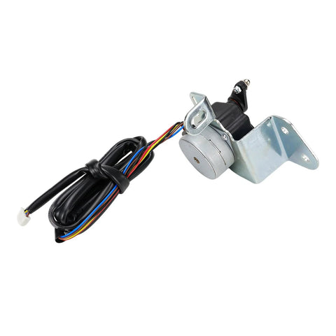 0G6452 Stepper motor assembly with metal mounting bracket, black motor housing, and multi-color wiring harness.