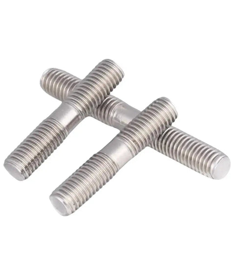 Stainless Steel Double End Threaded Stud Bolt UNC Headed Screws 3/8-16 X 55mm, close-up view of three bolts