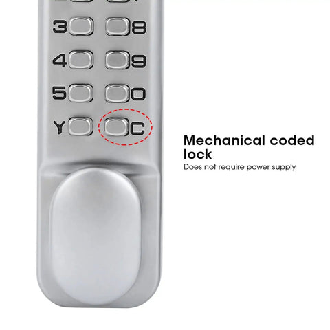 Close-up of Zinc Alloy Mechanical Password Lock For Sliding Doors Keyless Home Security Lock with coded buttons and handle, no power needed.