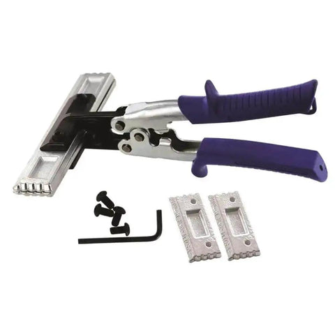 Straight Sheet Metal Seamer Set With 3 In And 6 In Forged Blades Interchangeable Handles for versatile bending, shown with components