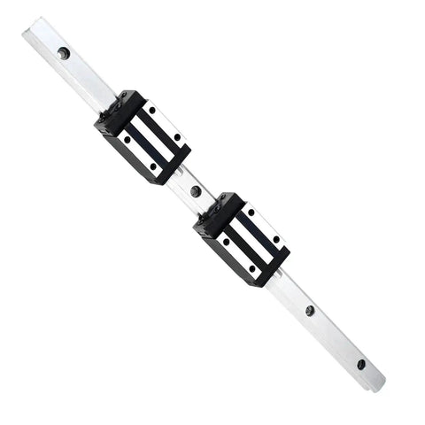 Two Pack 400mm Linear Slide Rails With Four HGH20CA Carriages for CNC Machines and DIY Projects shown with rail and carriages.