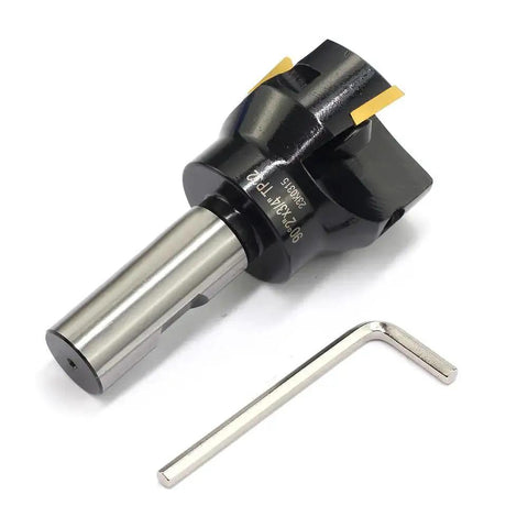 Indexable Carbide End Mill Workhorse With Three Quarter Inch Shank And Two Inch Cutting Diameter Ninety Degree Tool Three Flutes Three Piece Tin Coated Inserts TPCN32PDTR For High Speed Milling And Long Tool Life