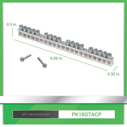 Heavy Duty 18 Terminal Ground Bar Kit For Electrical Panels Aluminum Ground Bar With Screw Connectors Internal Mounting UL Listed