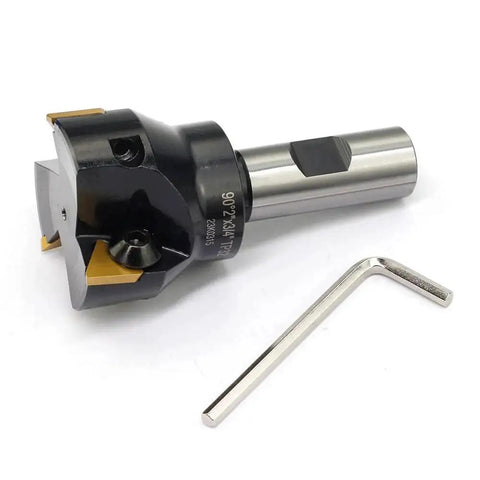 Indexable Carbide End Mill Workhorse With Three Quarter Inch Shank And Two Inch Cutting Diameter Ninety Degree Tool Three Flutes Three Piece Tin Coated Inserts TPCN32PDTR For High Speed Milling And Long Tool Life