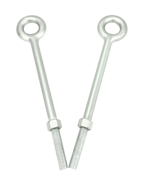 Heavy Duty Galvanized Eye Bolts With Nuts 3/4 Inch By 12 Inch Forged Steel 2 Pack showing front view of two bolts.