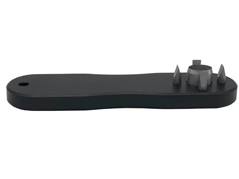 Side view of Heavy Duty Hole Punch Tool For Fabric And Canvas Hammer Punch For Boat Awnings Tarps And Covers. Metal handle visible.