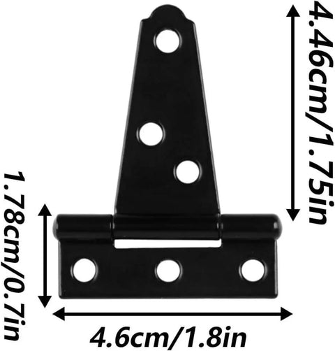 16 Pack 2 Inch T Strap Hinges For Shed Doors And Gates Heavy Duty Black Outdoor Tee Hinges with dimensions and screw holes