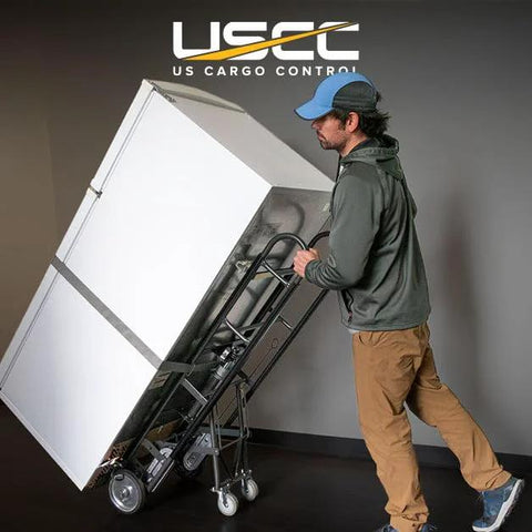 Person using Heavy Duty Appliance Dolly With Stair Climber And Kickback Wheels 1200 Lbs Capacity Industrial Steel Hand Truck on stairs