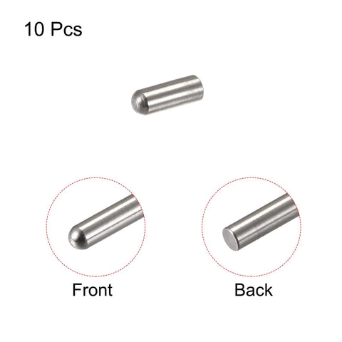 4x6mm Dowel Pins Set Of 10 304 Stainless Steel Round Head Flat Chamfered End Non Threaded Fasteners Front and Back View