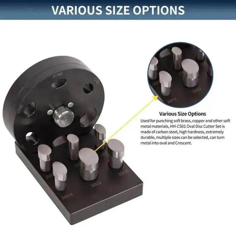 Round Disc Cutter Set With 13 Disc Sizes From One Quarter Inch To Three And Three Eighths Inches Yellow Handle Precision Hole Punch display with various size options