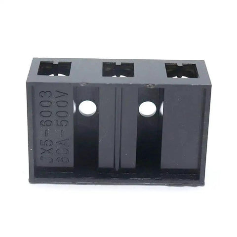 Front view of Dual Row 3 Position Screw Terminal Block Kit 500V 60A Electrical Barrier Strip 2 Pack Brass Screw ABS Housing