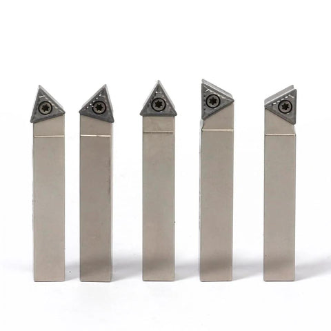 Mini Indexable Lathe Turning Tool Set With 5 By 16 Inch Shank Nickel Plated Carbide Inserts TCMT090204 Includes Five Tool Holders