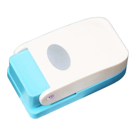 Dope Tiny Paper Punch Hole Puncher For Scrapbooking And Photo Albums, Oval Shape, Acrylic And Metal Cutter, white and blue design.