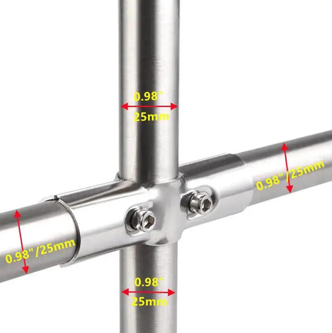 Stainless Steel Pipe Clamp Connectors for 3 Way Pipe Clamps and End Rail Clamps easy install cross pipe clip connector fits 1 inch OD or 25mm pipes