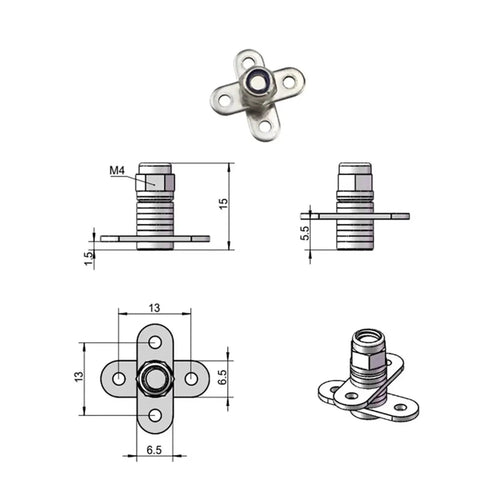 Square stainless steel damping torque hinge with adjustable stop, 1pc, model XG11-058-0.5N.m