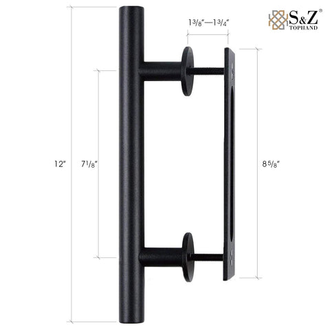 Side view of 12 inch handle from Adjustable 8 To 17 Feet Double Gate Sliding Barn Door Hardware Kit With Track.