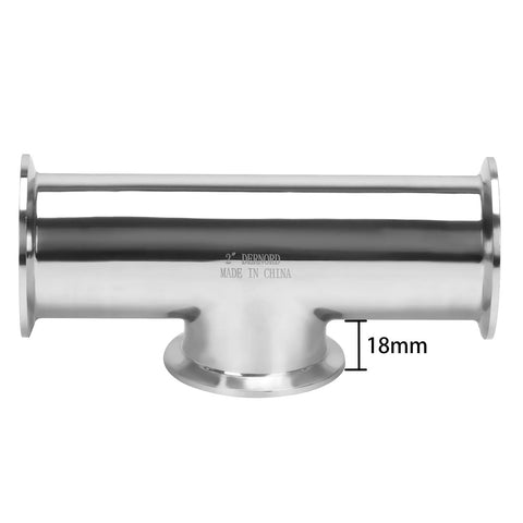 DERNORD 2-inch stainless steel tri-clamp instrument tee, 3-way, 304 SS, 51 mm pipe OD