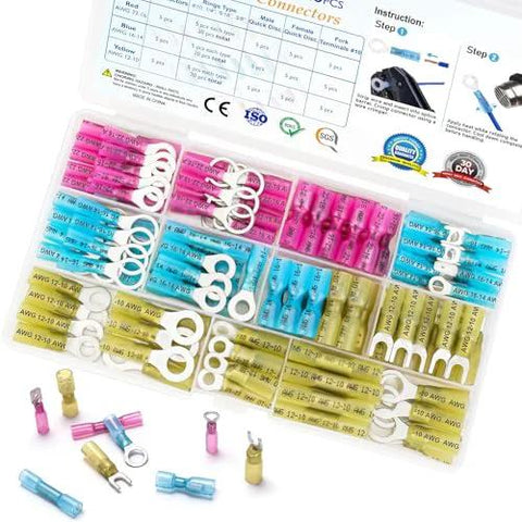 120Pcs TICONN waterproof heat-shrink wire connector kit with automotive/marine terminals in plastic case