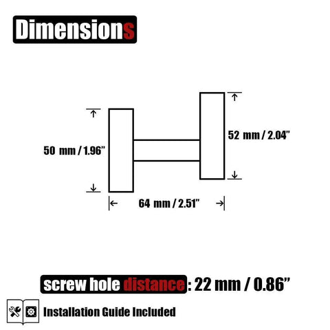 Dimensions diagram for Matte Black Wall Mounted Towel Hook Set Two Pack Made From 304 Stainless Steel Corrosion Resistant