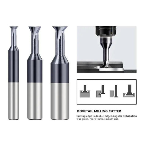 Dovetail Milling Cutter 45 Degree And 60 Degree T Slotting Milling Bit Carbide End Mill displayed with close-up of installation.