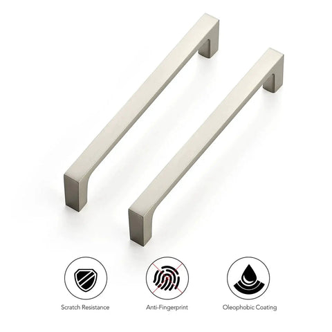 25 Pack Solid 5 Inch Square Kitchen Cabinet Handles in Brushed Nickel Pulls for Cabinets and Drawers, showcasing features