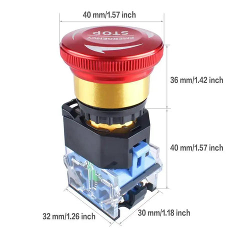 22mm Emergency Stop Button Switch 10A 1NO 1NC Latching Push Button Shut Off 440V Aluminum Alloy