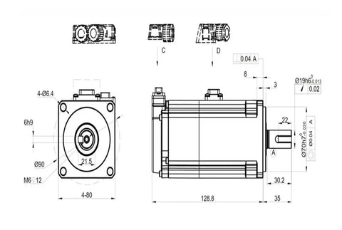 Technical diagram of 750W AC Servo Motor Driver Kit For Industrial Automation 220V 3000 RPM 2.39 Nm Torque 17 Bit Encoder